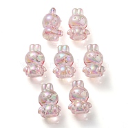 UV Plating Rainbow Iridescent Transparent Acrylic Bubble Beads, Rabbit, Pink, 18x12x10mm, Hole: 2mm(OACR-C007-02A)