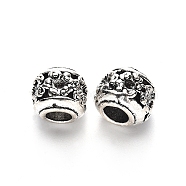 Tibetan Style Alloy European Bead Rhinestone Settings, Large Hole Beads, Lead Free, Column with Flower, Antique Silver, Fit For 1.5mm rhinestone, 10.5x9mm, Hole: 5mm, about 300pcs/1000g(TIBE-N006-143AS-LF)