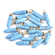 Electroplate Synthetic Turquoise Pointed Pendants, with Iron Findings, Bullet, Golden, 24~25x5.5~6x5.5~6mm, Hole: 1.6mm(G-S344-07E)