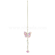 Glass Rectangle Hanging Suncatchers, Teardrop Tassel for Window Garden Decorations, Butterfly, 328mm(HJEW-P018-B02)