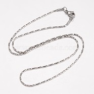 304 Stainless Steel Necklace, Coreana Chains, with Lobster Claw Clasps, Twisted, Stainless Steel Color, 17.91 inch~19.29 inch(455~490mm), 1.4mm(MAK-K062-06P-1.4mm)