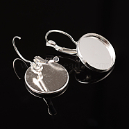 Brass Leverback Earring Findings, Round, Silver Color Plated, 20mm wide, 32mm long, Tray: 18mm, Pin: 0.8mm(KK-H024-S)
