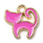 Alloy Charms, with Enamel, Golden, Cadmium Free & Nickel Free & Lead Free, Cat Shape Charms, Deep Pink, 13x13x1.5mm, Hole: 1.8mm(ENAM-L042-05G-07)