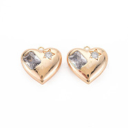 Brass Micro Pave Cubic Zirconia Pendants, Real 18K Gold Plated, Nickel Free, Heart, Clear, 18x19x7mm, Hole: 1.5mm(KK-N232-270A)
