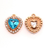 Alloy Rhinestone Pendants, Heart, Indicolite, 18x16x5mm, Hole: 1.4mm(FIND-WH0100-23C)