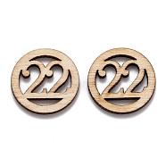 Wooden Cabochons, Laser Cut Wood Shapes, Flat Round with Number, Num.22, 25x25x2.5mm(WOOD-I001-08-22)