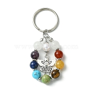 7 Chakra Gemstone Bead Pendant Keychain with Tibetan Style Alloy Charm, for Car Key Bag Ornament, Angel & Fairy, 7.7cm(KEYC-JKC00539-02)