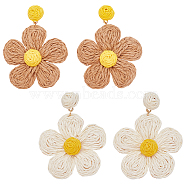 2 Pairs 2 Colors Raffia Grass Paper Flower Dangle Stud Earrings, Alloy Long Drop Earrings for Women, Mixed Color, 68.5mm, Pin: 0.7mm, 1 Pair/color(EJEW-AN0001-47)