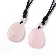Adjustable Natural Rose Quartz Teardrop with Spiral Pendant Necklace with Nylon Cord for Women, 35.43 inch(90cm)(NJEW-L171-04E)