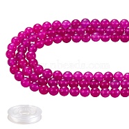 DIY Jewelry Bracelet Making Kits, 3 Strands 8mm Dyed Round Natural White Jade Beads and Flat Elastic Thread, Magenta, 8mm, Hole: 1mm, about 49pcs/strand, 15.16''(38.5cm), 3strands/set(DIY-SZ0003-69M)