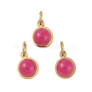 Ion Plating(IP) Natural Dyed Jade Half Round Charms with Jump Ring, Golden Tone 316 Surgical Stainless Steel Charms, Deep Pink, 7.5x6x3.5mm, Hole: 2.5mm(STAS-A097-05G-07)