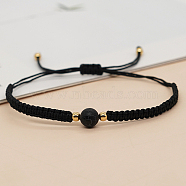 Gemstone Round Braided Bead Bracelet, Black Adjustable Bracelet, Bead: 8mm(IG5594-2)