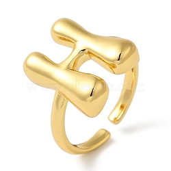 Initials Brass Open Cuff Ring for Women, Letter H, 16.5x14.5mm, Adjustable(RJEW-N046-02H-G)