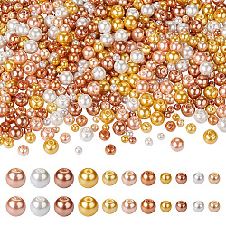 Cheriswelry 11 Strands 11 Styles Baking Painted Pearlized Glass Pearl Round Bead Strands, Mixed Color, 1strand/style(HY-CW0001-04)