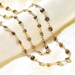 Brass Purple Cubic Zirconia Flat Round Links Double Layer Necklaces, Cadmium Free & Lead Free, Long-Lasting Plated, Rack Plating, Real 18K Gold Plated, 22.56 inch(57.3cm), 4.5mm(NJEW-C070-01A-G)