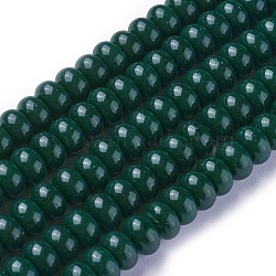 Opaque Solid Color Glass Beads Strands, Rondelle, Dark Green, 8x3~5mm, Hole: 1.5mm, about 88~90pcs/strand, 15.7 inch(40cm)(GLAA-A036-H13)