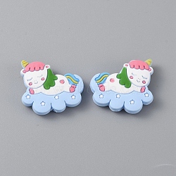 Unicorn with Cloud Silicone Beads, Light Sky Blue, 27x29x7.5mm, Hole: 2mm(SIL-SZC0001-06A)