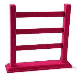 3-Tier Wood Covered with Velvet Earring Display Stands, Ladder Shaped Jewelry Holder for Earrings Storage, Deep Pink, 29.4x6.85x28.1cm(NDIS-Q027-04A)