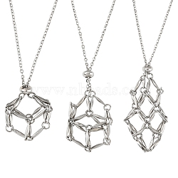 3Pcs 3 Styles 304 Stainless Steel Macrame Pouch Pendant Necklaces, Stainless Steel Color, 17.32~26.77 inch(44~68cm), 1pc/style(NJEW-YW00006)