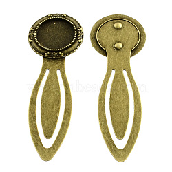 18mm Tray Bookmark Cabochon Settings, Iron with Alloy Flat Round Tray, Lead Free, Nickel Free & Cadmium Free, Antique Bronze, 77x26x3mm(PALLOY-S033-48AB-NR)