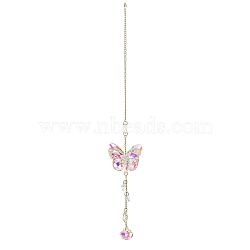 Glass Rectangle Hanging Suncatchers, Teardrop Tassel for Window Garden Decorations, Butterfly, 328mm(HJEW-P018-B02)