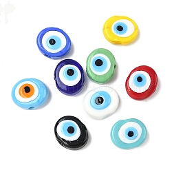 Handmade Evil Eye Lampwork Beads, Oval, Mixed Color, 16~17x20~21x8~11mm, Hole: 3~3.5mm(LAMP-G168-02)