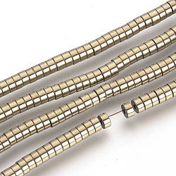 Electroplate Non-magnetic Synthetic Hematite Beads Spacers Strands, Heishi Beads, Flat Round/Disc, Light Gold Plated, 4x2mm, Hole: 1mm, about 200pcs/strand, 15.7 inch(X-G-Q486-73G)