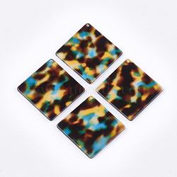 Cellulose Acetate(Resin) Pendants, Leopard Print, Rhombus, Colorful, 45x45x3mm, Hole: 1.4mm, Diagonal Length: 45mm, Side Length: 33mm(KY-T011-04B-02)