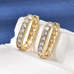 Rack Plating Brass Clear Cubic Zirconia Hoop Earrings, Oval, Cadmium Free & Lead Free, Real 18K Gold Plated, 23x16x4mm(EJEW-L308-04G)