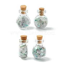 4Pcs Glass Wishing Bottle Decorations, with Natural Gemstone Beads and Wooden Plug, Letterhead Wishing Bottle, Mixed Color, 30.5~33.5x13~20x11~20mm(PALLOY-JF03100)