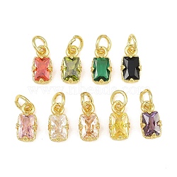 Brass Pave Cubic Zirconia Charms, Rectangle Charms, Single Stone Charms, Rack Plating, Long-Lasting Plated, Lead Free & Cadmium Free, Golden, Mixed Color, 11x5.5x4mm, Hole: 3mm(KK-K340-50G)