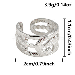 304 Stainless Steel Cuff Open Rings for Women, Flower, Stainless Steel Color, 11mm, Inner Diameter: 20mm(UM3749-1)