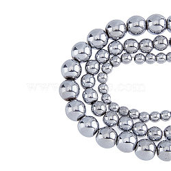 3 Sizes Electroplated Non-magnetic Synthetic Hematite Beads, Grade A, Round, Platinum Plated, 4~6mm, Hole: 1~2mm, about 465pcs/box(G-FH0001-97)