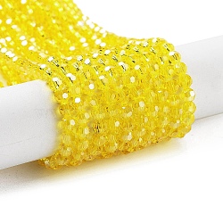 Electroplate Transparent Glass Beads Strands, Faceted, Round, Pearl Luster Plated, Yellow, 4mm, Hole: 0.7mm, about 88~95pcs/strand, 12.99~14.06 inch(33~35.7cm)(EGLA-A035-T4mm-A03)
