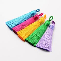Polyester Tassel Big Pendant Decorations, Ice Silk Tassel, Mixed Color, 60~67x8mm, Hole: 5x7mm(FIND-P022-M)