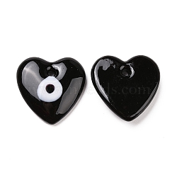 Handmade Evil Eye Lampwork Pendants, Heart, Black, 36x35x7.5mm, Hole: 3.5mm(LAMP-O018-01F)
