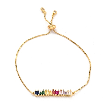 Colourful Cubic Zirconia Slider Bracelets, Brass Rectangle Link Bracelet for Women, Golden, Inner Diameter: 5/8~3-1/4 inch(1.5~8.1cm)