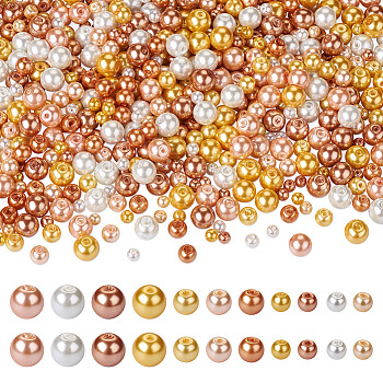 Cheriswelry 11 Strands 11 Styles Baking Painted Pearlized Glass Pearl Round Bead Strands, Mixed Color, 1strand/style