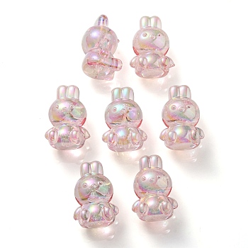 UV Plating Rainbow Iridescent Transparent Acrylic Bubble Beads, Rabbit, Pink, 18x12x10mm, Hole: 2mm