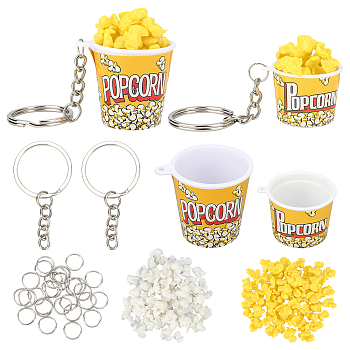 Olycraft DIY Popcorn Cup Keychain Making Kit, Including PVC Artificial Resin Popcorn, Plastic Pendants, Iron Keychain Findings & Ring , Yellow, Pendant: 8pcs/set