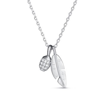 TINYSAND Leaf & Pinecone 925 Sterling Silver Cubic Zirconia Pendant Necklaces, Silver, 17.9 inch