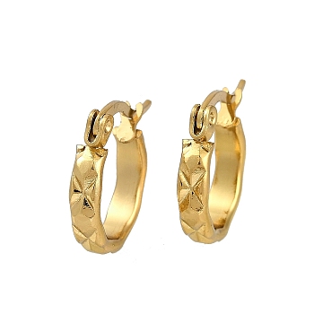 PVD Vacuum Plating 202 Stainless Steel Grooved Hoop Earrings, with 304 Stainless Steel Pins, Ring, Golden, 16x3mm