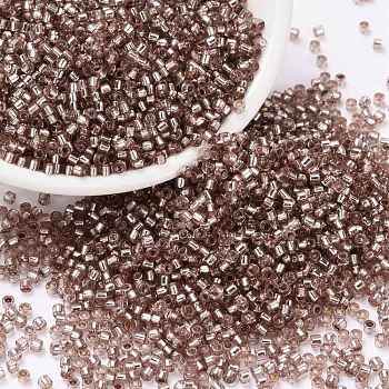 Cylinder Seed Beads, Silver Lined, Round Hole, Uniform Size, Rosy Brown, 2x1.5mm, Hole: 0.8mm, about 40000pcs/bag, about 450g/bag
