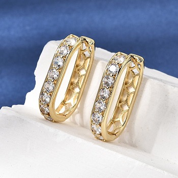 Rack Plating Brass Clear Cubic Zirconia Hoop Earrings, Oval, Cadmium Free & Lead Free, Real 18K Gold Plated, 23x16x4mm