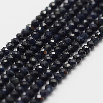 Natural Sapphire Bead Strands, Grade AA, Faceted, Round, 2~2.3mm, Hole: 0.5mm, about 160~169pcs/strand, 12.5 inch~12.9 inch(320~330mm)