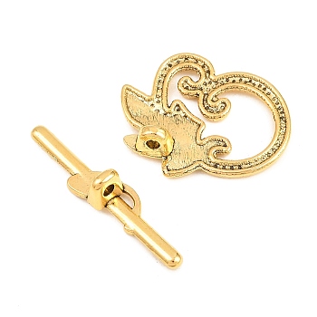 Leaf Tibetan Style Toggle Clasps, Lead Free, Cadmium Free and Nickel Free, Antique Golden, Leaf: 19x24mm, Bar: 5.5x29.5mm, Hole: 1.6mm.