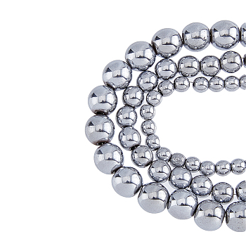 3 Sizes Electroplated Non-magnetic Synthetic Hematite Beads, Grade A, Round, Platinum Plated, 4~6mm, Hole: 1~2mm, about 465pcs/box