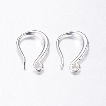 Brass Earring Hooks, with Horizontal Loop, Long-Lasting Plated, Real Platinum Plated, 15x9x2mm, Hole: 1mm, 20 Gauge, Pin: 0.8mm