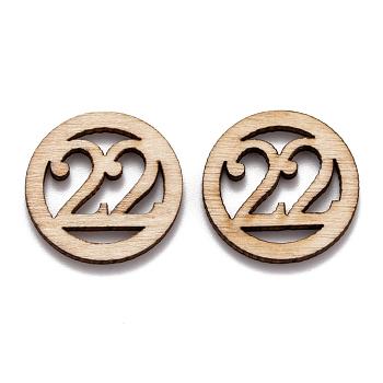 Wooden Cabochons, Laser Cut Wood Shapes, Flat Round with Number, Num.22, 25x25x2.5mm