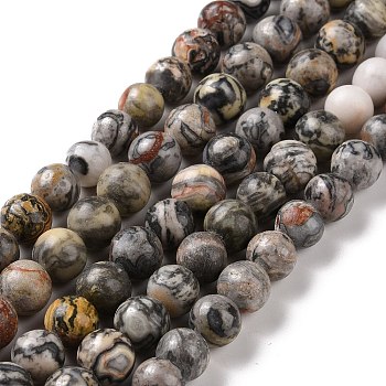 Natural Map Stone/Picasso Stone/Picasso Jasper Beads Strands, Round, 8mm, Hole: 1.2mm, about 46~48pcs/strand, 14.88~15.24''(37.8~38.7cm)
